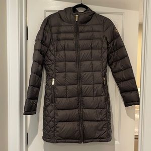 Michael Kors Packable Down Coat. Olive green with gold zipper details. Small.